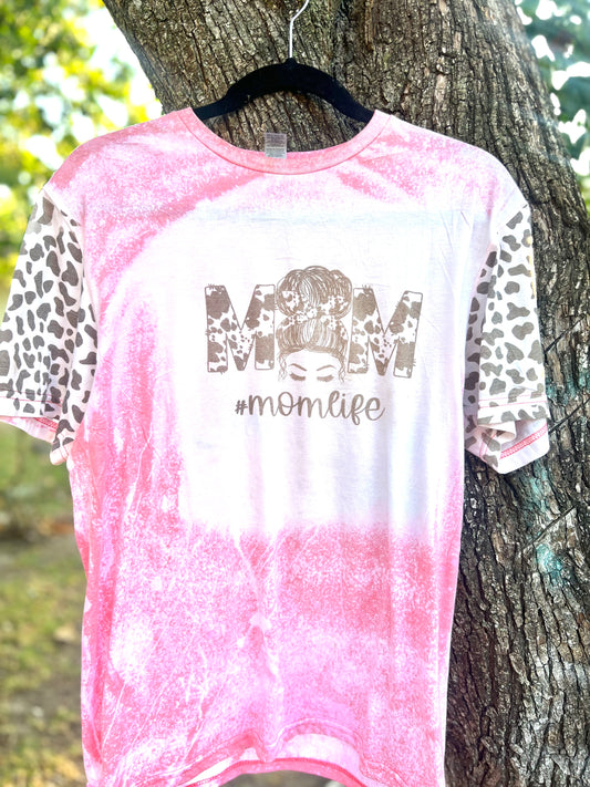 Mom's life cow print bleach T-shirt